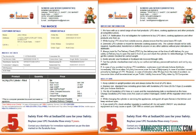 Para baixar modelo de conta de serviços públicos de petróleo indiano da Índia em formatos Word e PDF, 2 páginas, versão 2